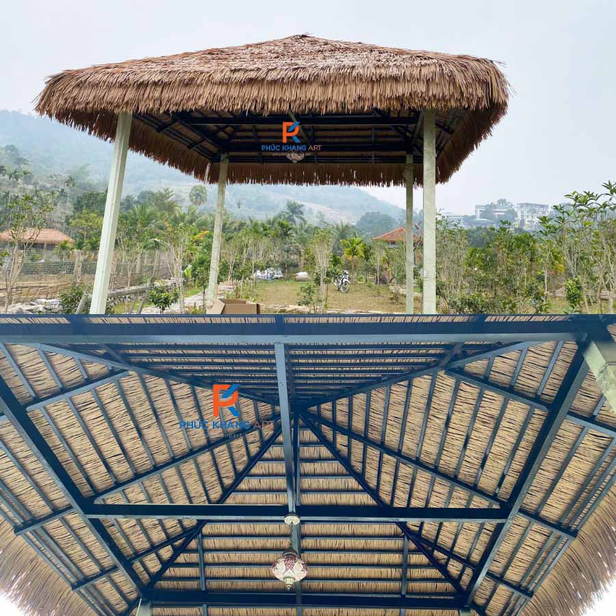 Chòi Rơm Sân Vườn - 4 Mẫu Chòi Rơm Nhân Tạo Phổ Biến Hiện Nay 4 Chòi tứ diện lợp mái rơm nhân tạo – Giải pháp cho không gian nhỏ