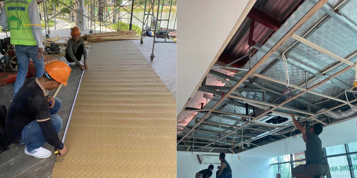 Trần Cót Ép Nhựa Ứng Dụng Trong Decor Trần Cho Hanasa Pù Luông – 5 Giải Pháp Trang Trí Bền Đẹp, Mang Hơi Thở Thiên Nhiên 5 Cắt cót ép và chuẩn bị trần