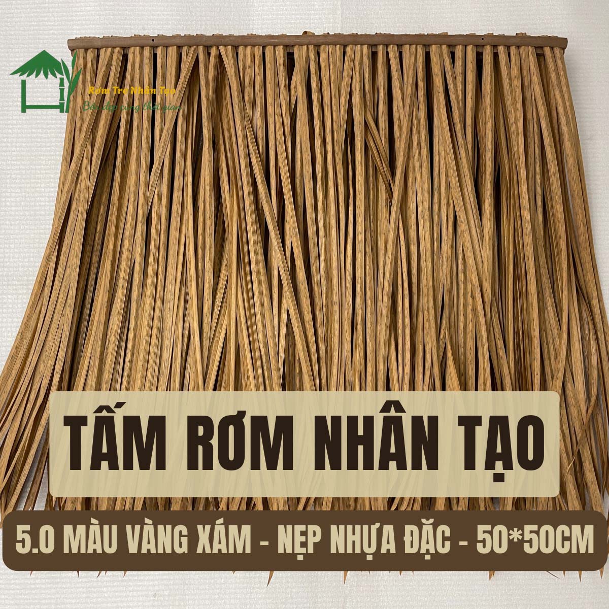 Chòi Rơm Nhân Tạo – Xu Hướng Thiết Kế Độc Đáo Năm 2025 3 Tấm rơm nhân tạo 5.0 màu vàng xám