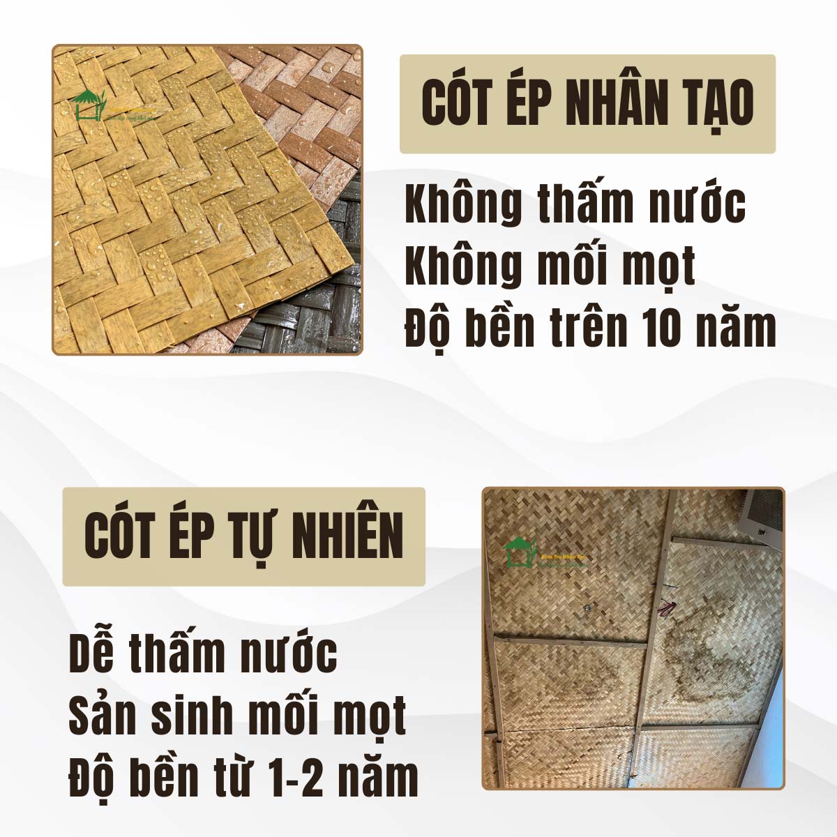Apple House & Coffee – Không Gian Độc Đáo Với Trần Cót Nhân Tạo Đẳng Cấp 2025 7 So sánh giữa cót nhựa và cót tự nhiên