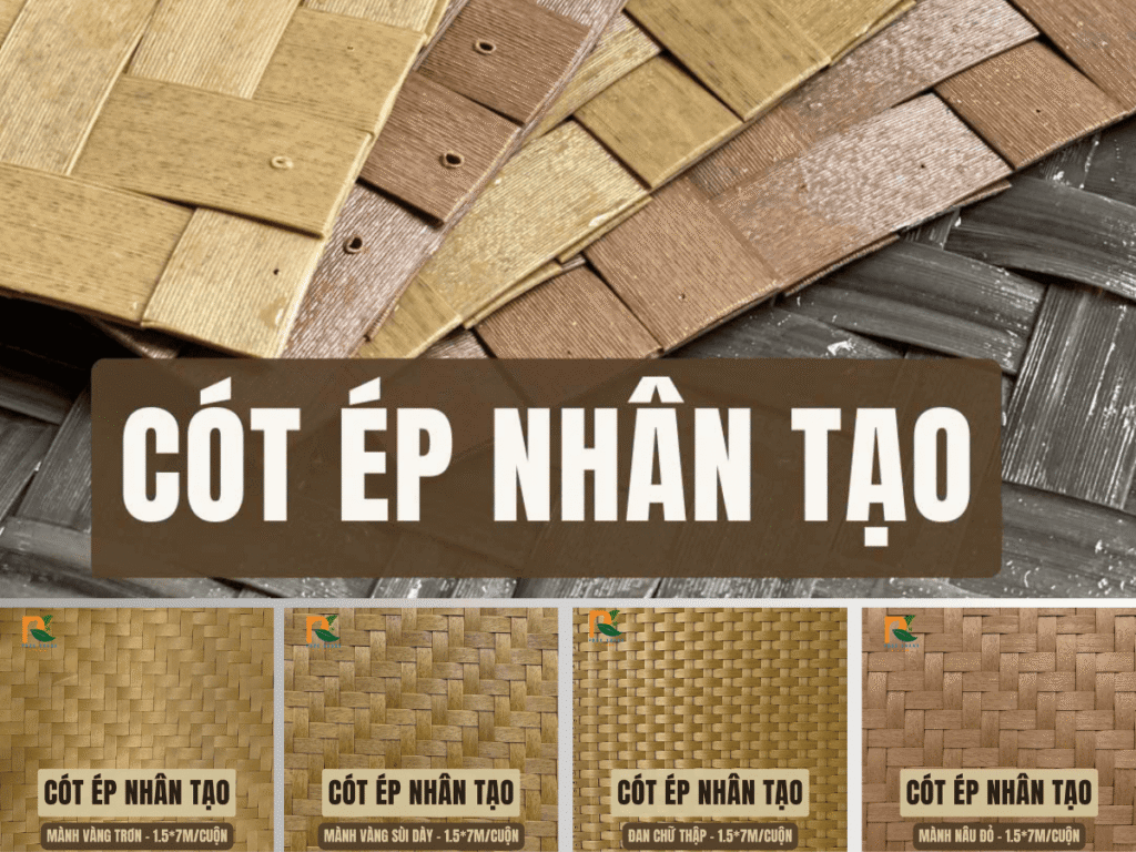 Cót Ép Nhân Tạo 12 Các mẫu cót ép nhân tạo cao cấp: vàng trơn, vàng sùi, chữ thập, nâu đỏ – mô phỏng tre truyền thống, chất liệu nhựa HDPE