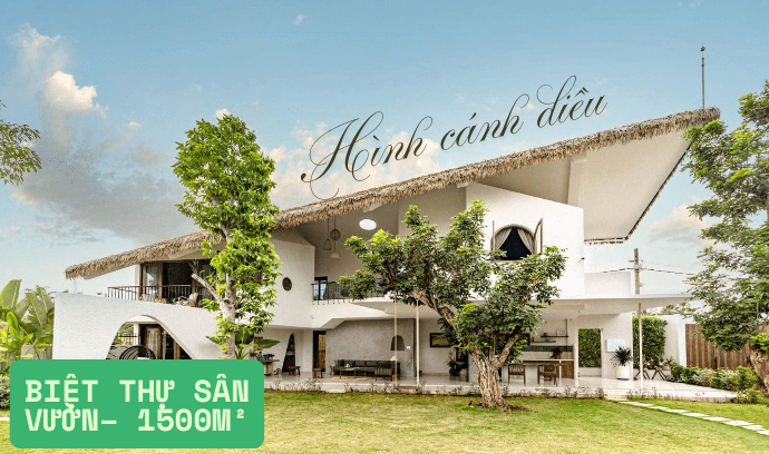 Biệt Thự Sân Vườn Hình Cánh Diều – 1500m² Thiết Kế Mái Rơm Nhân Tạo Bền Vững & Độc Đáo 1 Biệt thự sân vườn 1.500m² lấy cảm hứng từ hình cánh diều, sử dụng mái rơm nhân tạo độc đáo, vừa tạo điểm nhấn kiến trúc, vừa giúp cách nhiệt hiệu quả.