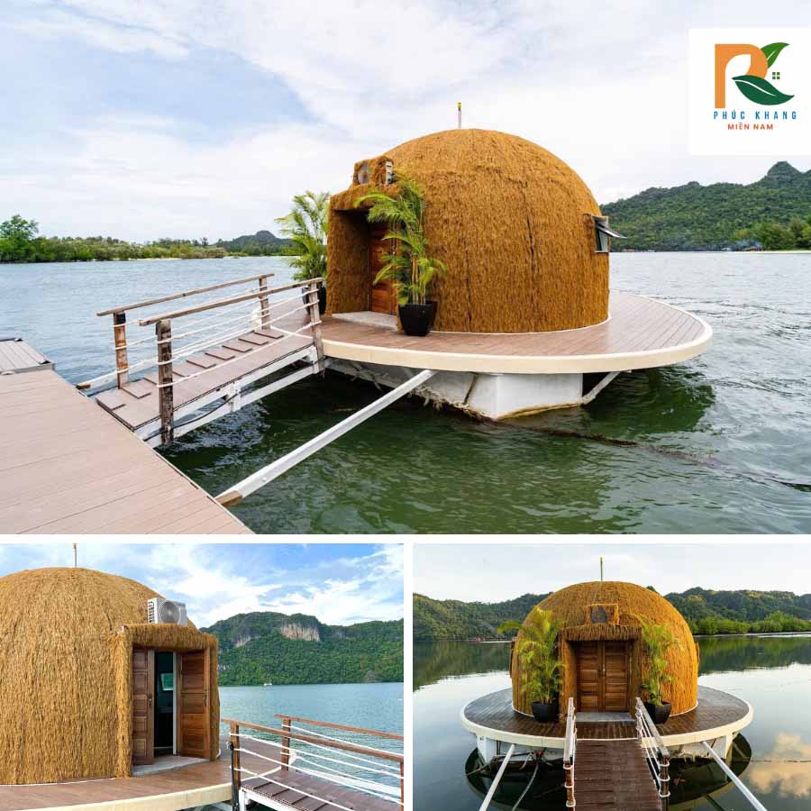 Cỏ Rơm Vàng – Giải Pháp Lợp Mái Siêu Tiết Kiệm Cho Quán Cafe, Homestay 2025 2 Chòi gỗ xinh xắn ngoài trời dùng mái cỏ rơm vàng