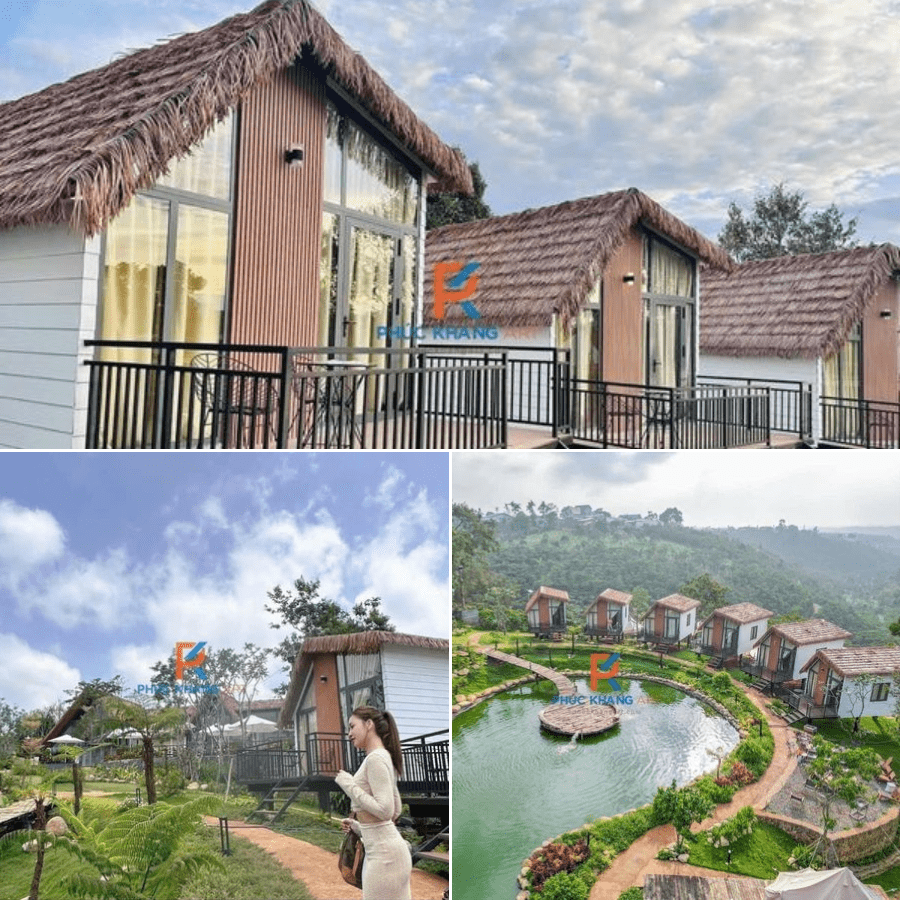Top 5 Mẫu Nhà Mái Tranh Nhân Tạo Được Ưa Chuộng Năm 2025 4 Mái lá nhân tạo dùng tại công trình khu cắm trại qua đêm