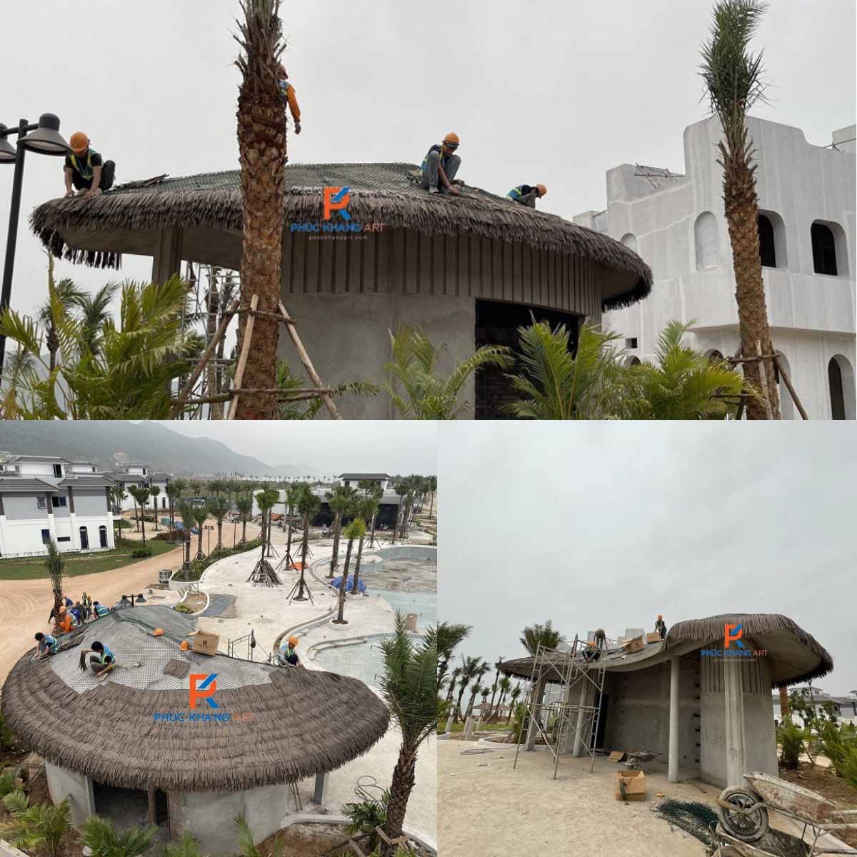 Tranh Nhân Tạo Lợp Mái Tại Vân Đồn – Giải Pháp Rơm Nhân Tạo Cho Resort Bền Đẹp 6 Thi công tranh nhân tạo tại dự án Vân Đồn Quảng Ninh